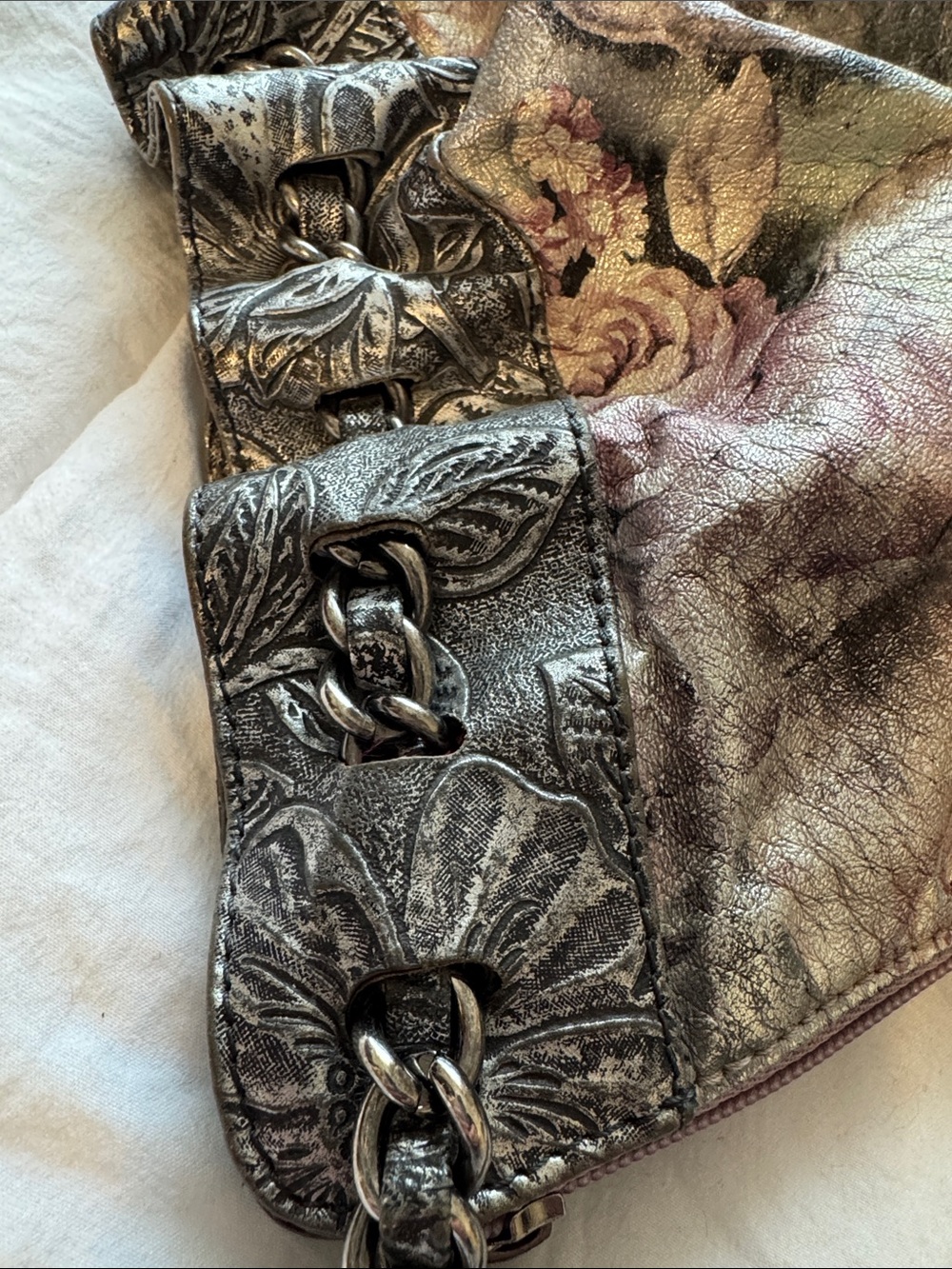 Vintage Sharif Studio Metallic Leather Floral Shoulder Bag Purse Flower Boho - Picture 10 of 12